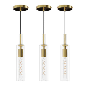 English Elm Gold Modern 3-Pack Pendant Lights with Clear Striped Glass Shades for Kitchen Island Dining Room W2312P375008