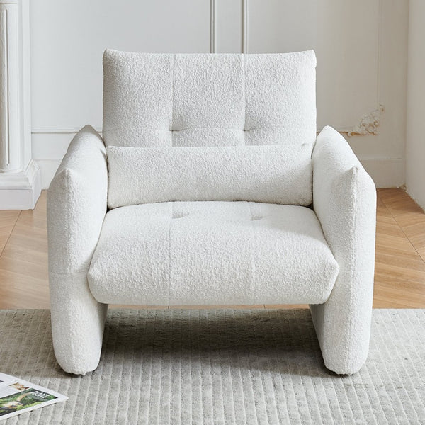 English Elm Ergonomic Tufted Velvet Accent Chair Solid Wood Frame with Lumbar Support Compact Seating Beige W1765P366978