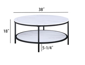 English Elm 3pc Modern Cocktail Set Black Finish — 38" Round Coffee Table + 2 End Tables, Sleek Living Room Style B011S01455