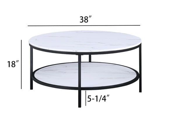 English Elm 3pc Modern Cocktail Set Black Finish — 38" Round Coffee Table + 2 End Tables, Sleek Living Room Style B011S01455