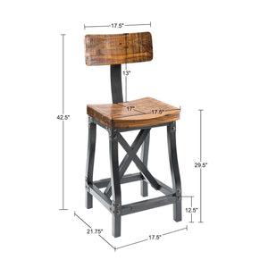 JLA Home INK+IVY - Barstool Industrial-Chic Amber Wood Seat with Graphite Metal Base, Removable Back for Versatility IIF20-0104