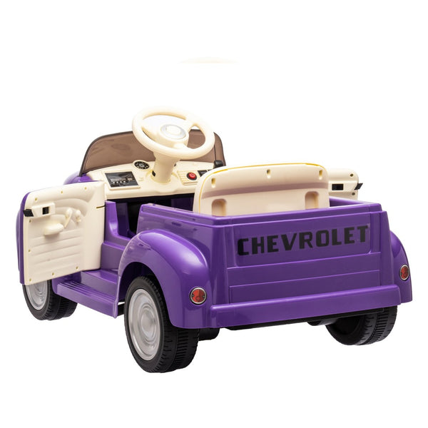 English Elm 12v Chevrolet 3100 Licensed Vintage Pickup Ride on Truck with Led Lights and Parent Remote Purple W1578P214181