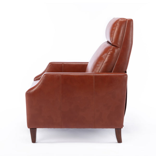 English Elm Biscoe Push Back Recliner Caramel Faux Leather Gel Mid-Century Comfort with Wood Legs, 18" Seat B050P281020