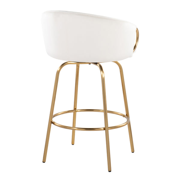 English Elm Claire 26" Contemporary Glam Counter Stool Set of 2 — Cream Velvet Swivel, Gold Frame & Round Footrest B202S00200
