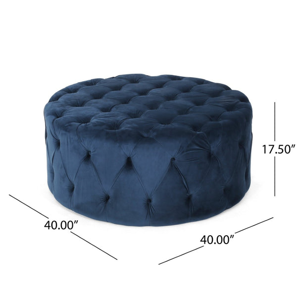 English Elm Ottoman Oversized Velvet Square Tufted Cocktail Piece for Glam Living Room Decor Blue 69074.00BLU