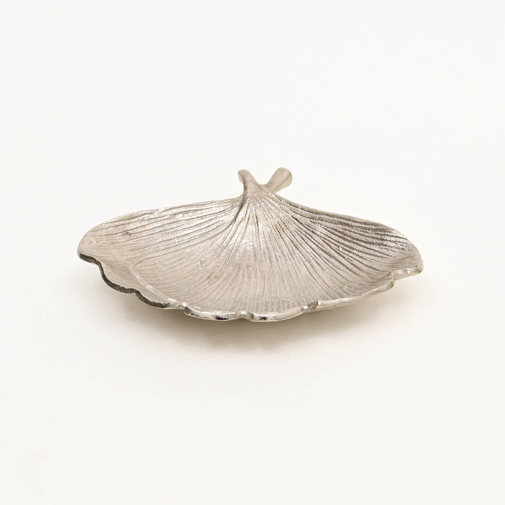English Elm Ginkgo Nickel-Finish Aluminum Trinket Dish, 8.7"x6.7"x2" — Leaf-Shaped Jewelry Tray, Modern Decor Gift B346P336922