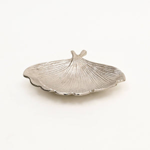 English Elm Ginkgo Nickel-Finish Aluminum Trinket Dish, 8.7"x6.7"x2" — Leaf-Shaped Jewelry Tray, Modern Decor Gift B346P336922