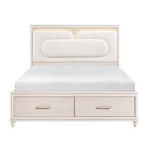 English Elm Modern Queen Platform Bed Chenille Headboard Led Lighting Footboard Storage Drawers B011S02158