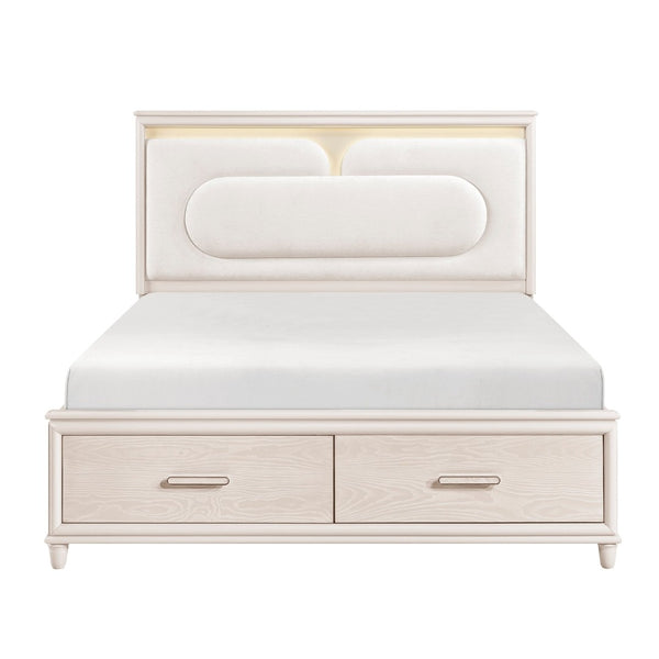 English Elm Modern Queen Platform Bed Chenille Headboard Led Lighting Footboard Storage Drawers B011S02158
