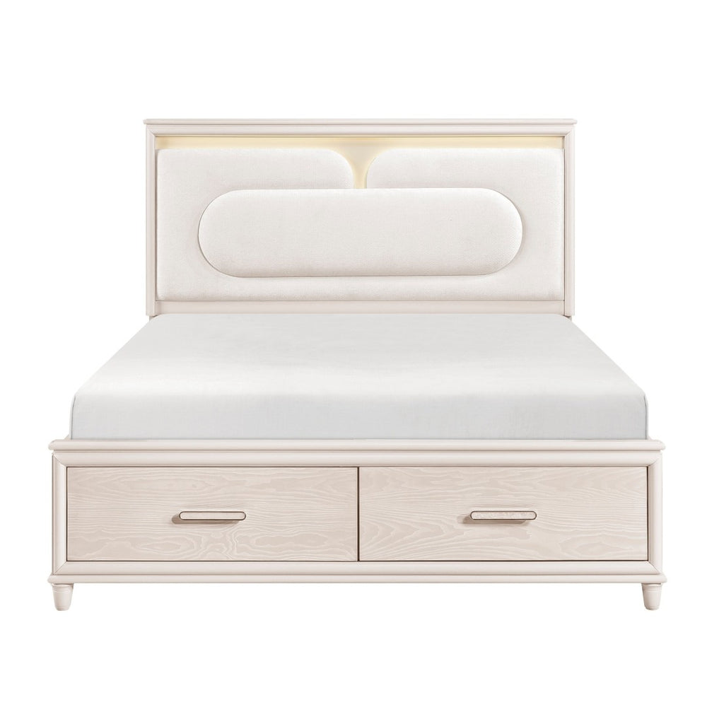 English Elm Modern King Storage Bed Chenille Headboard with Built-in Led Ambient Lighting B011S02160