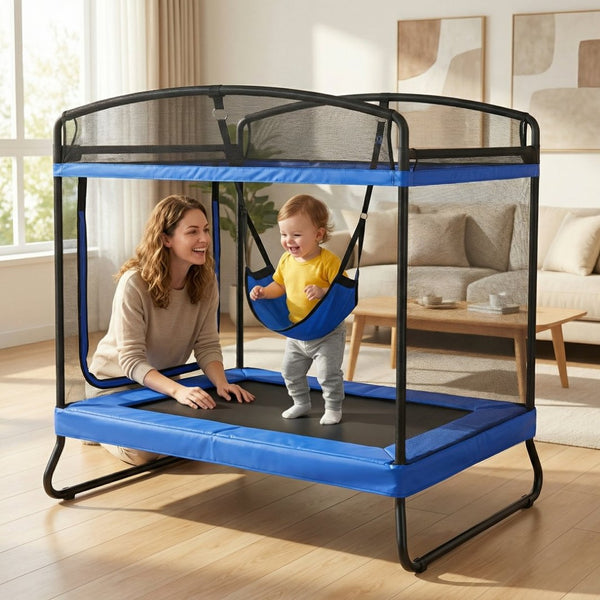 English Elm 4*6ft Outdoor Rectangular Kids Trampoline with Safety Net Swing and Climbing Bar W2071P320537
