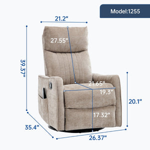 English Elm Beige Fabric Swivel Rocker Recliner with Massage Nodes and Lumbar Heat for Living Room Khaki W1803P363422