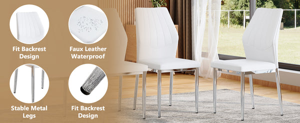 English Elm Set of 6 ergonomic dining chairs with shell-pattern back, 37" height, breathable tech fabric, sturdy metal legs and adjustable anti-slip feet for stable, comfortable seating during meals White+Silver W1151P359610