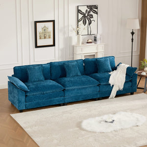 English Elm Wider Armrest 3-Seat Modern Sectional Couch In Blue - Comfy Chenille Fabric, Modular Design & Ergonomic Support W1143S00039-GIGA
