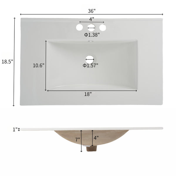 English Elm Christopher Knight Home® - 36" Rattan Bathroom Vanity with Ceramic Sink and Soft-Close Drawers, Handwoven Door Texture, Solid Wood Legs, Spacious Storage Elegance Brown N817P271077B