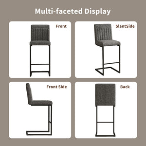 English Elm Faux Leather Counter Stools Set of Two Ergonomic Curved Back Metal Frame Kitchen Seating Dark Gray W5096P400650