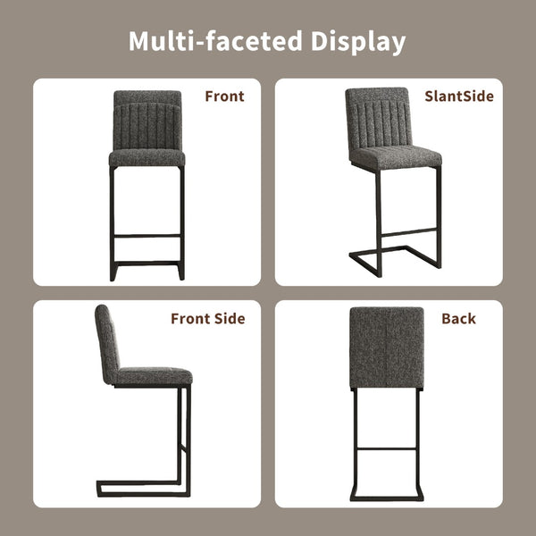 English Elm Faux Leather Counter Stools Set of Two Ergonomic Curved Back Metal Frame Kitchen Seating Dark Gray W5096P400650