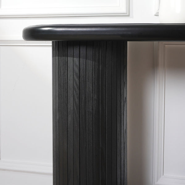 English Elm Wood Modern Black Console Table 65.4" Half-Moon Ribbed Entryway Table Durable Wipe-Clean Accent Piece W2729P239171