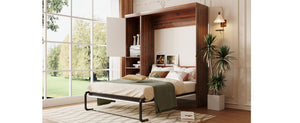 English Elm Full Size Murphy Wall Bed with Side Cabinet Space Saving Foldaway for Studio Rooms LP000691AAK-1