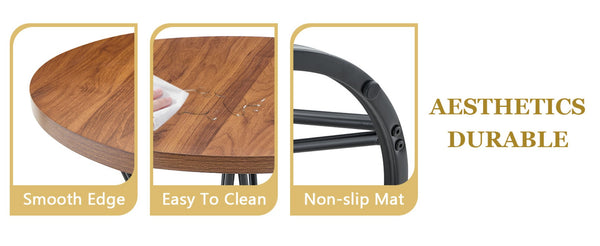 English Elm Single Package Industrial Bar Set Round Mdf Top with Metal Frame Seats 2 for Kitchen Walnut+Black W1151P434792