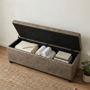 English Elm Avalon Upholstered Storage Bench Ottoman in Grey Linen Fabric for Bedroom or Living Room B136P439025