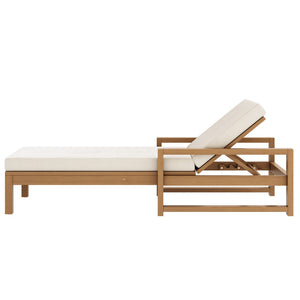 English Elm Trexm Outdoor Acacia Wood Chaise Lounge Set Two Adjustable Poolside Reclining Chairs Light Teak TM000013AAD