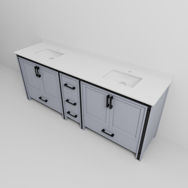 English Elm Dark Grey Double Bath Vanity 84" W X 22" D | Elegant White Quartz Top & Ample Storage Solutions B2731P260664