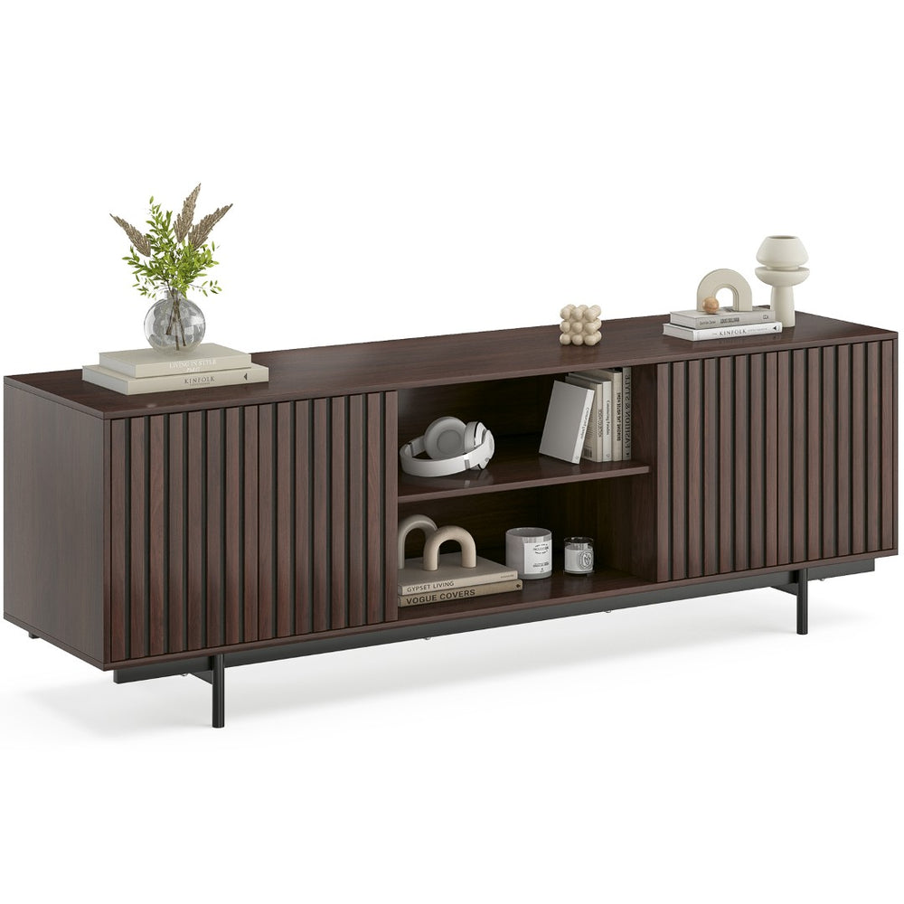 English Elm Modern Low Profile Media Console with Open Shelving and Concealed Cabinet Storage Dark Walnut T3623P434862