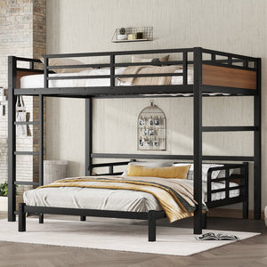 English Elm Full Metal Bunk Bed With Walnut Finish - Versatile Loft Style, Sturdy Design, Easy Assembly, Space-Saving W1580S00227