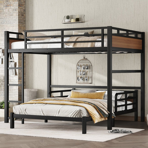 English Elm Full Metal Bunk Bed With Walnut Finish - Versatile Loft Style, Sturdy Design, Easy Assembly, Space-Saving W1580S00227