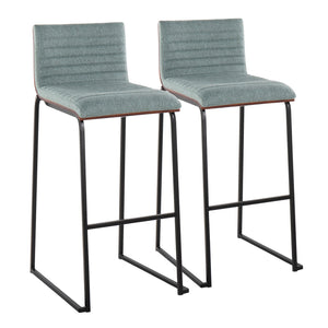 English Elm Mason Mara 30" Barstool Set Of 2 - Contemporary Black Metal, Walnut Wood & Green Fabric Seating B202P222243
