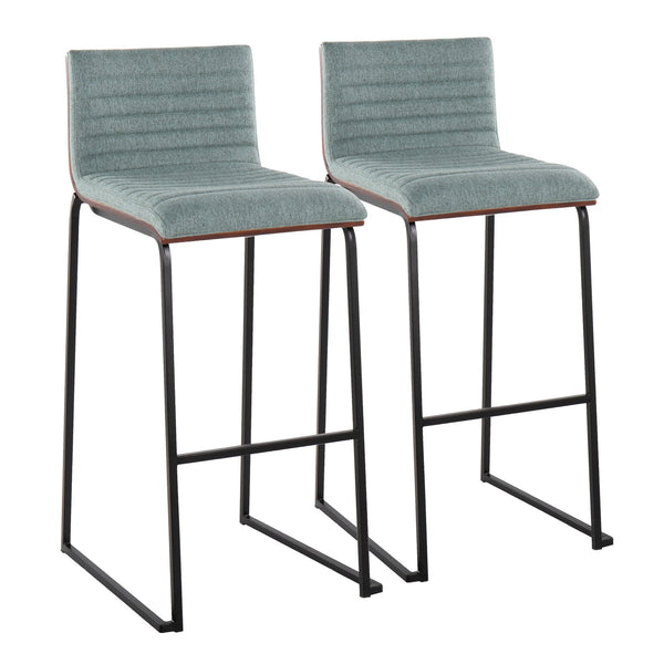 English Elm Mason Mara 30" Barstool Set Of 2 - Contemporary Black Metal, Walnut Wood & Green Fabric Seating B202P222243