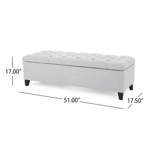 English Elm Christopher Knight Home® - GLOUSTER Light Gray Storage Ottoman V2 – Button Tufted Diamond Stitch Bench, 51" Wide, Soft-Close Lid N769P227940A