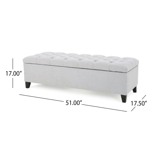 English Elm Christopher Knight Home® - GLOUSTER Light Gray Storage Ottoman V2 – Button Tufted Diamond Stitch Bench, 51" Wide, Soft-Close Lid N769P227940A