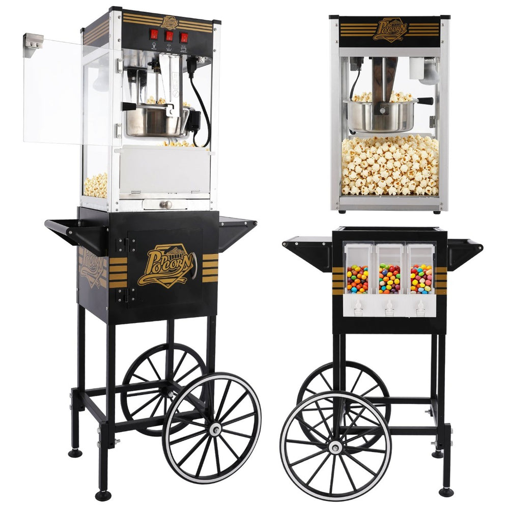 English Elm 12oz Retro Cart Popcorn Machine with Three Candy Dispensers for Parties W2841P392621