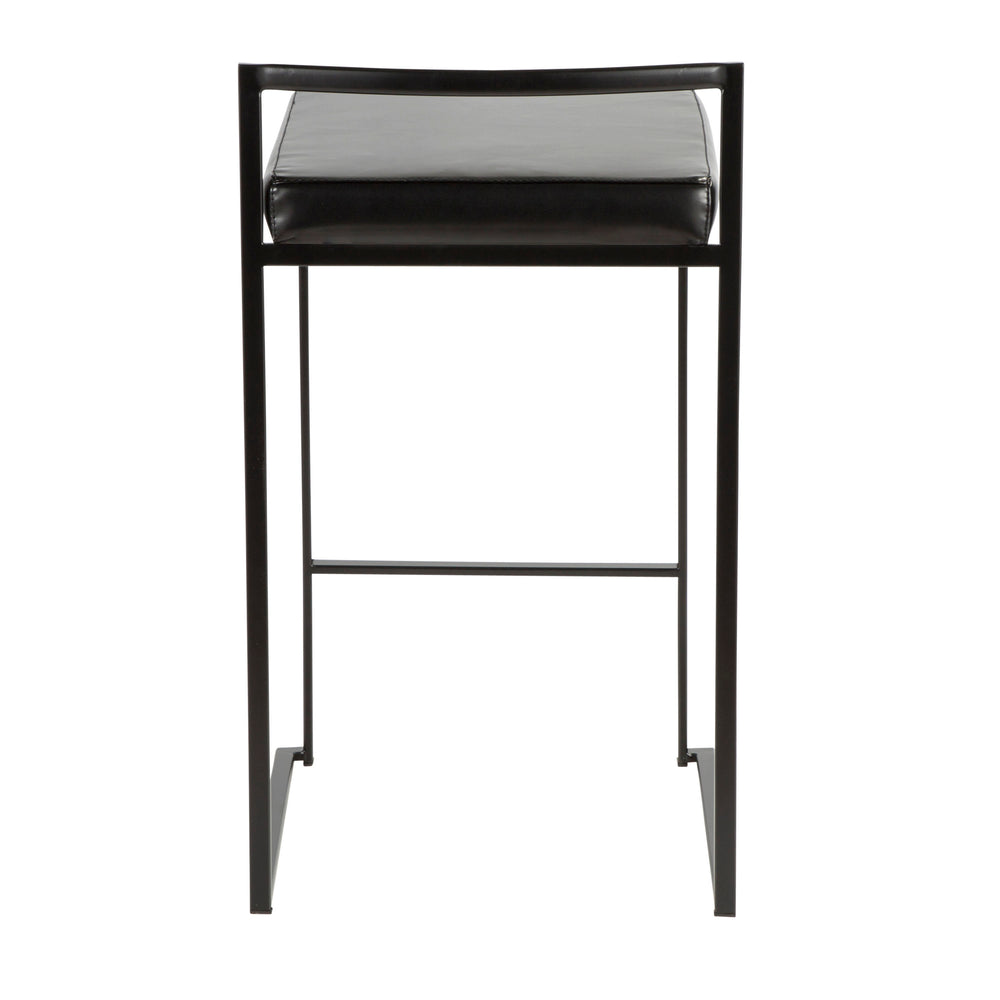 English Elm Fuji Contemporary High Back Counter Stool Set of 3 – Upholstered Padded Seat, Sleek Stainless Frame, 26" Black B202P221996
