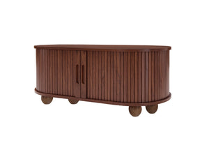 English Elm Coffee Table with Sliding Door Storage Dark Walnut Low Profile Modern Living Room W688P339193
