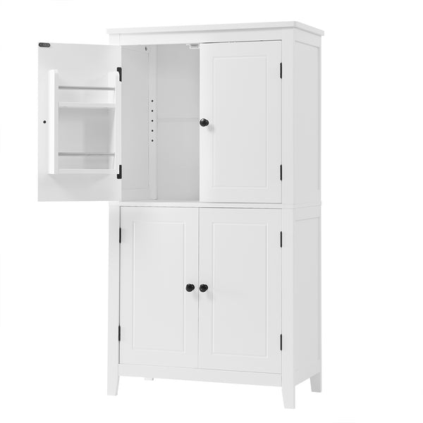 English Elm Elegant Bathroom Floor Storage Cabinet with 4 Doors, Adjustable Shelves, Anti-Tip Design, 28"L x 15"W White N725P188461K