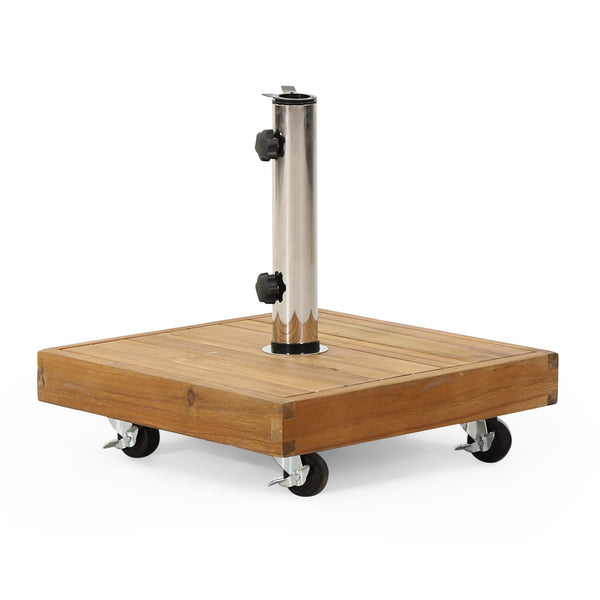 English Elm Christopher Knight Home® - RALPH Teak Square Umbrella Base – 40 lb Concrete & Acacia Wood, Stainless Tube, Fits 1.57–1.77" Poles 71822.00