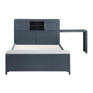 English Elm Gray Full Platform Bed with Bookcase Headboard Fold Out Desk Drawers and Footboard Bench Navy Blue B011S02313
