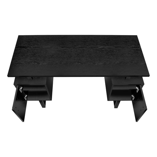 English Elm Computer Desk - Modern Black Laminate Home Office Workstation With Storage Cabinets & Metal Legs B2710P221291