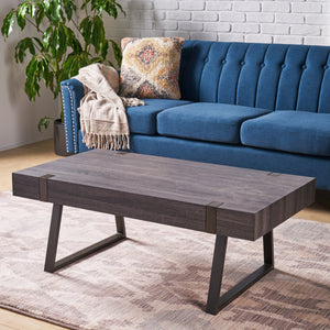 English Elm Christopher Knight Home® - COFFEE Faux Wood Industrial Coffee Table with Powder-Coated Metal Legs, Sturdy MDF Top, 43.25" L Black 59446.00BLK
