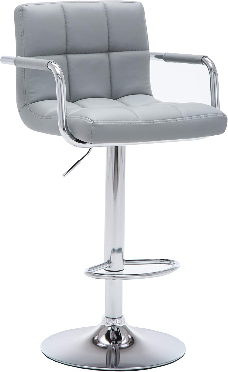 English Elm Contemporary Adjustable Swivel Arm Bar Stool - Gray Upholstered Padded Seat, 24"-33" Height, Chrome Base B347P338897