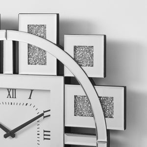 English Elm Wall Clock Mirrored Square with Beveled Edge, Faux Gemstone Inlay, Roman Numerals Quartz Silent Decor W1005P189767