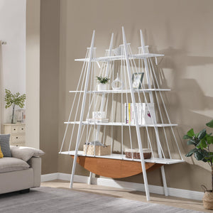 English Elm Sailboat-Inspired Industrial 4-Tier Bookshelf with Drawer — Nautical MDF & Metal Display Rack for Home Decor White W2317P253454