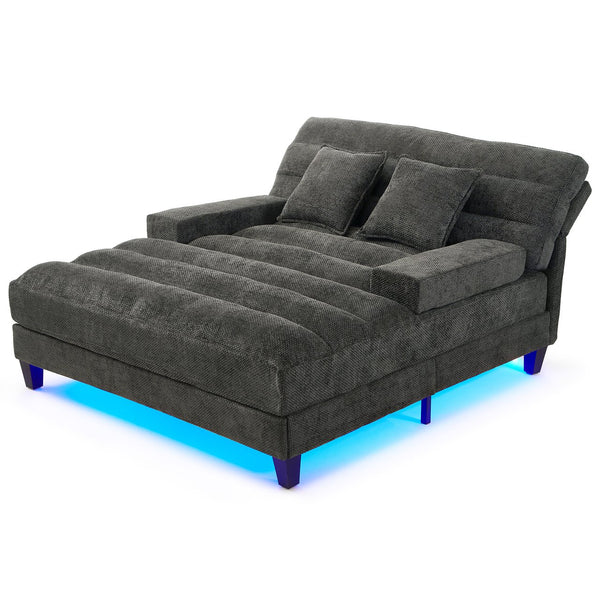 English Elm Modern Chaise Lounge Sofa with Adjustable 6-Position Backrest and App-Controlled RGB LED Lighting, Plush Chenille Upholstery Grey N719P330968E