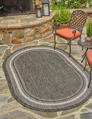 Unique Loom Outdoor Border Soft Border Machine Made Border Rug Black, Ivory 5' 3" x 8' 0"