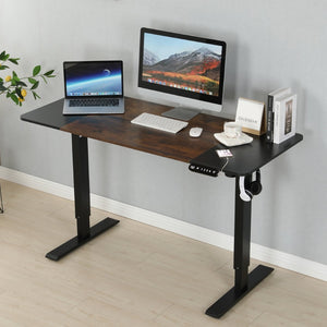 English Elm 55"×24" Electric Sit Stand Desk Steel Frame with Memory Presets and Usb-c Charging Port Black+Brown W614P376260