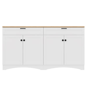 English Elm ON-TREND Farmhouse TV Stand 62.9" Rustic Wood-Grain Top with 2 Drawers, Adjustable Shelves, Stable Storage for Living Room Bedroom Dining White N721P245732K