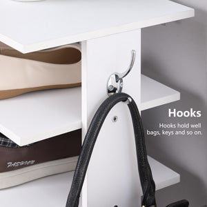 English Elm Vertical 7-Tier Shoe Rack with Hooks — Space-Saving White Organizer for Entryway, Closet, Garage W3151P345978